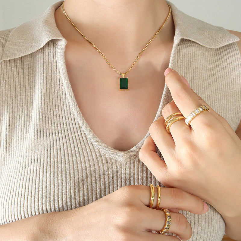 Dainty Gold Plated Emerald Pendant Necklace