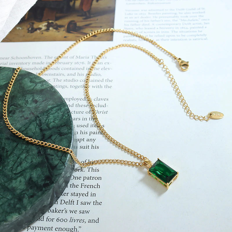 Dainty Gold Plated Emerald Pendant Necklace