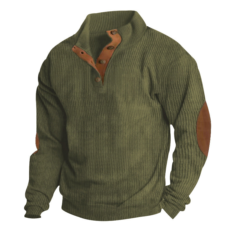 Casual Stand-Collar Long Sleeve Pullover Sweatshirt for Men Fashion Solid Color Striped Design Loose Tops