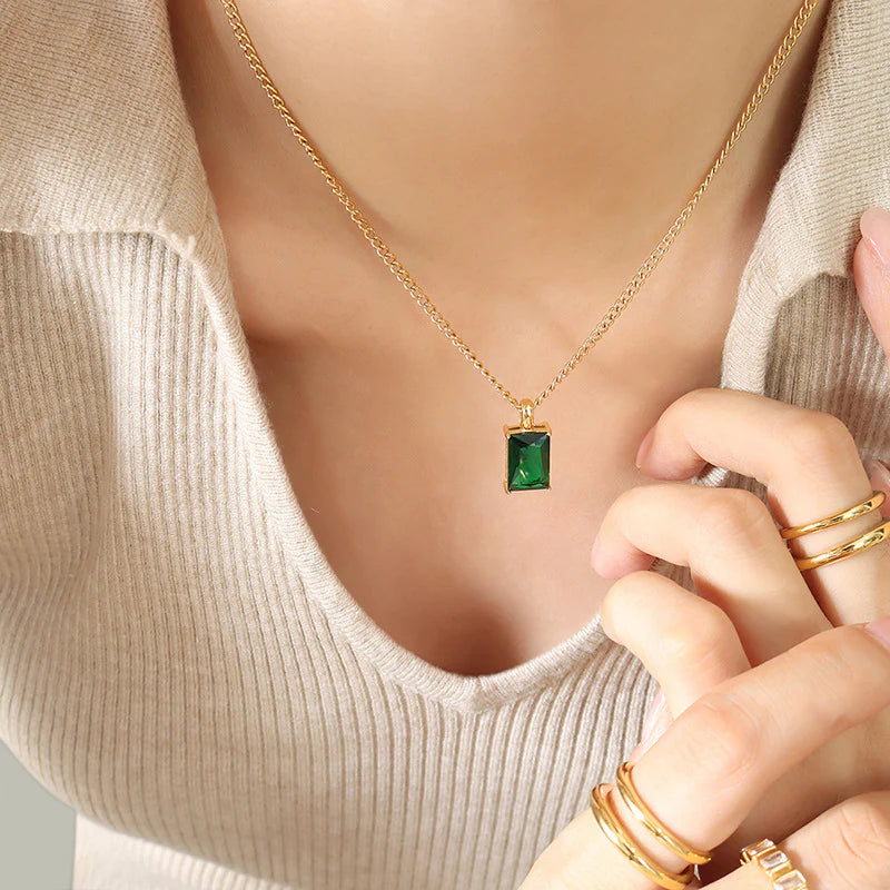 Dainty Gold Plated Emerald Pendant Necklace