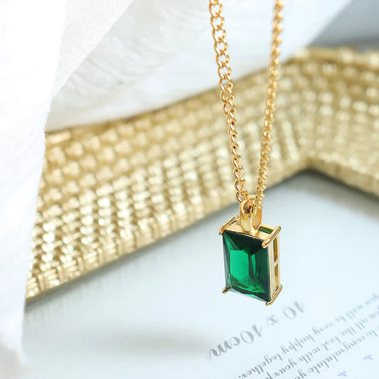 Dainty Gold Plated Emerald Pendant Necklace