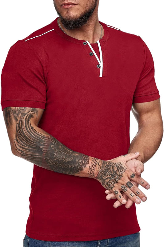 Men'S Short Sleeve Henley T Shirts Casual Slim Fit Summer Basic Plain Beefy Tee Shirts
